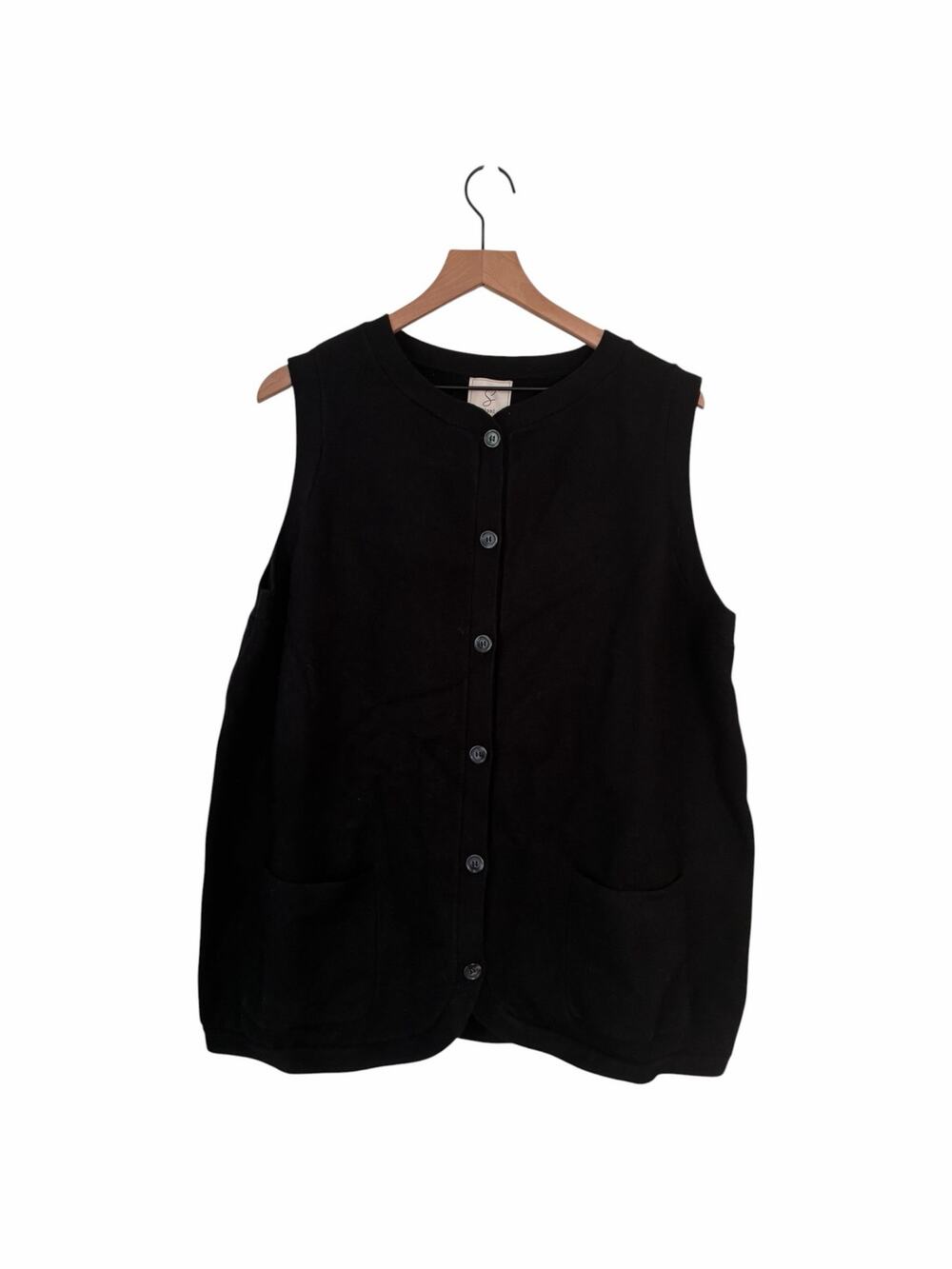 Sioni Womens Black Button Front Sweater Vest Size 1X NWT Classic Capsule Chic